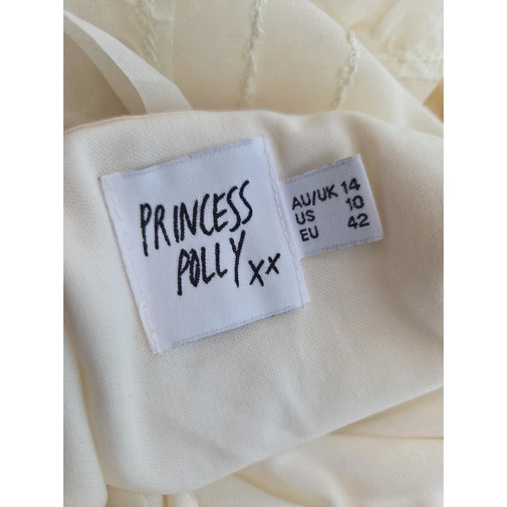 Princess Polly Baylie Dress 10 Beige Ruffled Halter Top Midi Size